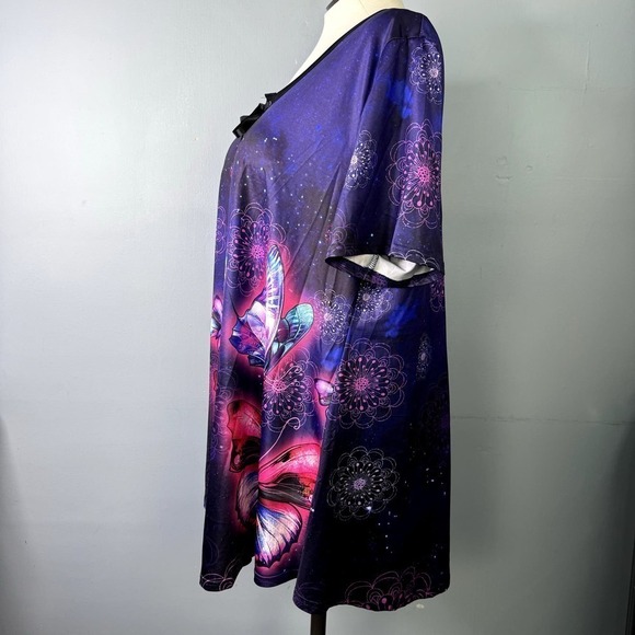 RoseGal Purple Pink Galaxy Butterfly Mandala Lace Up Swing Top Womens Plus Sz 4X - Picture 5 of 12
